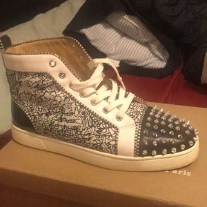 Christian louboutin red bottoms black graffiti